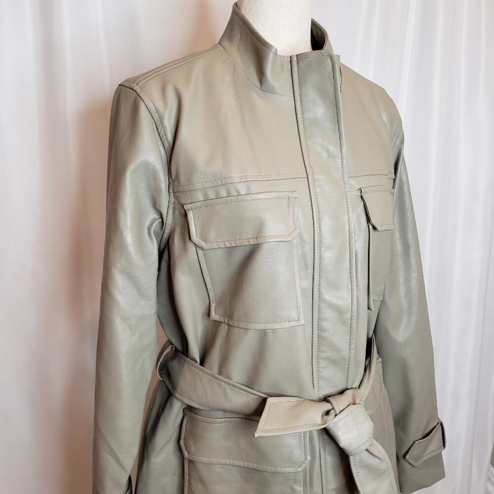 A New Day Faux Leather Belted Anorak Neutral Jacket Weather Resistant Med New - Picture 6 of 10